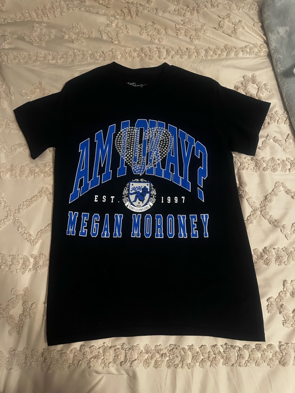 Black Graphic Tee with Blue Lettering